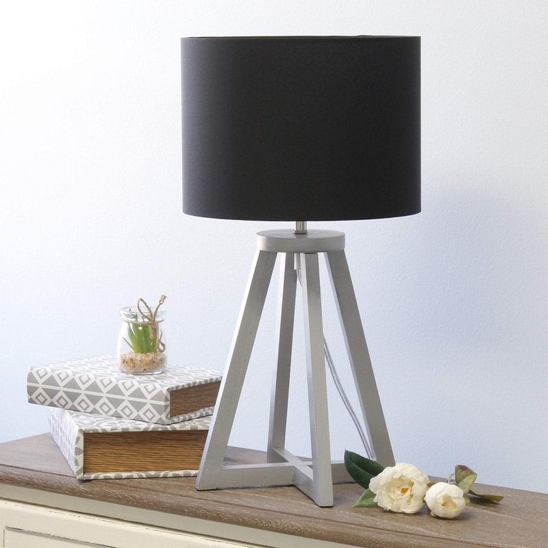Simple Designs LT1069-GYB Interlocked Triangular Wood Fabric Shade Table Lamp,