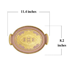 Florentine Wood Small Oval Vanity Tray with Handles, 11.4" x 8.2" Decorative Tray, Ottoman Tray, Coffee Table Decor, Bathroom Decor, Made in Italy (Pink)