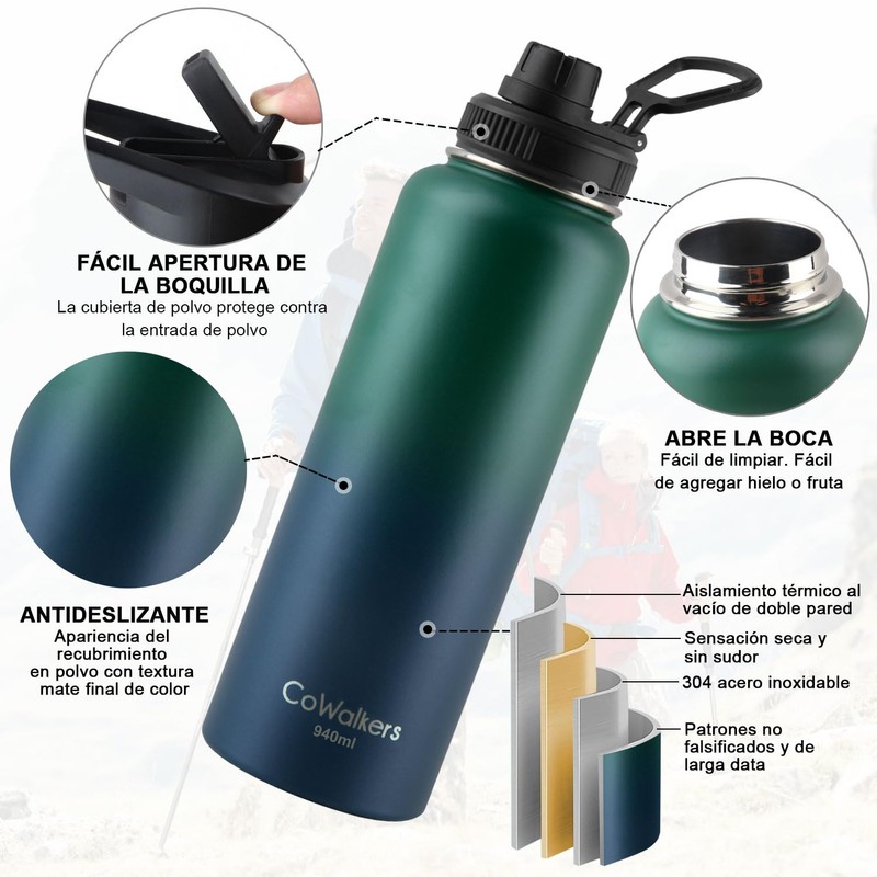 Termo de Acero Inoxidable para Agua Fría y 2 Tapas