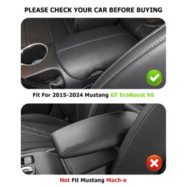 INTGET Car Center Console Cover for Ford Mustang Accessories 2015-2024 2025 2016 2017 2018 2019 2020 2021 2022 2023 Ecoboost/GT Armrest Arm Rest Box Lid Middle Seat Cover (Red Stitches, 2015-2024)