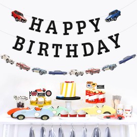 Wonmelody Classic Car Birthday Banner Vintage Classic Car Garland Classic Car Birthday Decorations Convertible Vintage Car Theme Banner Birthday Party Decor for 40th 50th 60th 70th 80th 90th Birthday