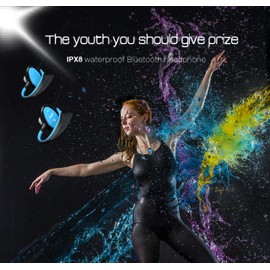 Bewinner Wireless Swimming Headphones - IPX8 Waterproof Bone Sound Headphones Bluetooth with Intelligent Voice Prompt and Noise Reduction for Surfing and Diving (Blue)