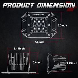 Flush Mount LED Pods Yellow, OFFROADTOWN 5'' 12,000LM CREE LED Driving Lights LED Fog Lights Reverse Light Amber Backup Light Flush Light Bar Off Road Lights for Truck Pickup UTV ATV Boat 4x4 Car