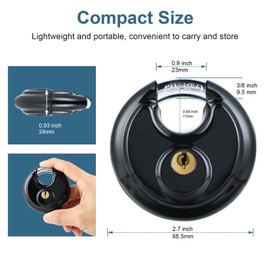 DAYGOS Waterproof Keyed Padlock, 3/8 Inch Shackle, Stainless Steel Disc Storage Locks with Keys for Outdoor Use, 2 Pack, Black