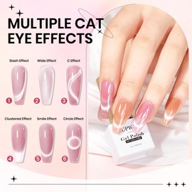 SUPWEE SUPWEE Cat Eye Gel Nail Polish Set with Magnet, 6 Colors Nude Pink Coral Shimmer Jelly Holographic Magnetic Gel Soak Off Cat Eye Effect DIY Nail Art Salon