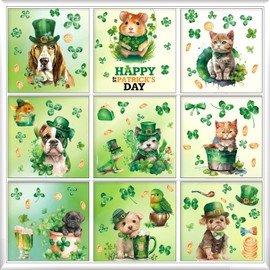 St Patricks Day Window Clings: 9 Sheets Saint Patrick's Day Stickers with Shamrock Dogs Cats Coins for Glass Windows Decor - St Pattys Day Party Decorations for Home Classroom Office
