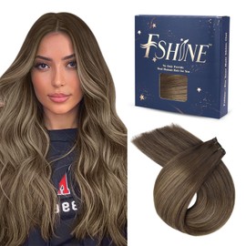 Fshine Genius Weft Hair Extensions Brown Balayage Human Hair Sew in Hair Extensions Dark Brown to Light Brown and Medium Brown Genius Weft Real Hair Extensions Full Head 60 Grams 24 inch