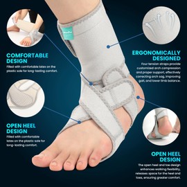 Welnove Drop Foot Brace with Arch Support, AFO Ankle Brace for Walking, Relieves Instability of Lower Limbs by Foot Drop, MS, TBI, Spinal Cord Injury, Cerebral Palsy (2 Pack, Left & Right, Grey)