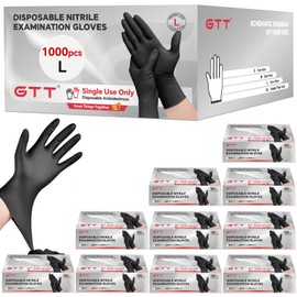 GTT Nitrile Exam Gloves, 8 Mil, 400 Count, Powder-Free, Disposable Gloves for Medical Care, First Aid, Cleaning, Food Prep, Tattoo, Cooking, Black X Large