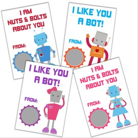 Robot Valentine's Day Scratch Off Card for Kids, DIY Scratch Off Valentines, Classroom Valentine, Pack of 24 Cards with Envelopes