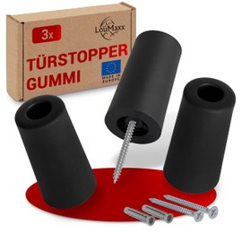 LouMaxx Rubber Floor Door Stop, Diameter 40 mm x 75 mm, for Screwing - Reliable Protection Against Banging Doors - Set of 3 in Black