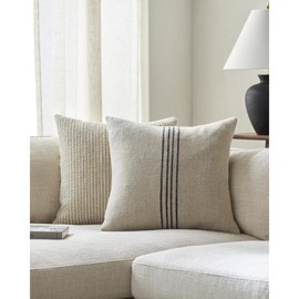 Becki Owens x Livabliss Brett Modern Striped Accent Pillow - Colour: Light Brown/Black, Bedding Size: 18" x 18"