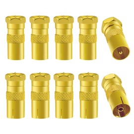 10 Pieces F Male to RF Male Female Coaxial Adapter, KUOQIY TV 9.5 5 Male & 5 Female to F Type Screw Connector Male Converter, F-Type Male to TV Antenna Adapter, Gold-Plated