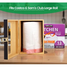 Libreshine Extra Large Black Bamboo Trash Bag Organizer Roll Holder, Fits Costco & Sam's Club Jumbo Rolls, Under-Sink, Cabinet & Wall Mount Dispenser, Garbage Bag Storage for Kitchen, Pantry, Garage