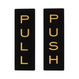 PATIKIL 6x2" Push Pull Door Sign, 1 Pairs Acrylic Self-Adhesive Back Sign Door Sticker Sign for Office Store Business Cafes Shops, Black/Gold Tone