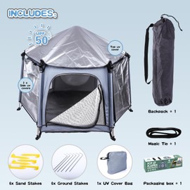 Baby Playpen - Pop up Playpen with Canopy - Indoor | Outdoor Dome Play Yard for Babies and Toddlers -Beach Tent,Foldable,Portable,Easy Pop Up and Fold,Lightweight and Travel Bag,Stable - Grey