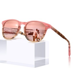 CARFIA Pink Mirrored Keyhole Retro Polarized Sunglasses for Women Small Medium Face UV Protection, Acetate Lady Woman Sunnies