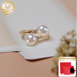 MUFANYOYO Natural Pearl Stackable Ring AAA+ Quality, Ideal for Weddings Anniversaries Birthdays Parties Women's Jewelry Gift with Gift Box