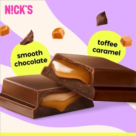 NICKS Soft Toffee Chocolate Bar with Caramel Without Added Sugar,110 Calories, 3.5 Net Carbs, Gluten Free, Low Carb Candy (15x28g)