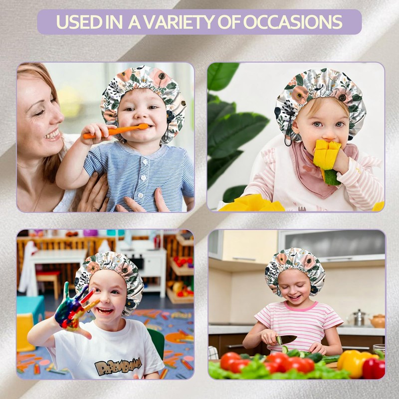 Kids Shower Cap Reusable Waterproof Adjustable Double Layer Elastic Dry