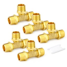 GASHER 2PCS Brass Male Tee Pipe Fitting T Adapter, 3 Way Brass Fitting 1/2" x 1/2" x 1/2" NPT T Fitting