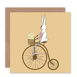 BUNNY BICYCLE EASTER RABBIT BLANK GREETINGS BIRTHDAY CARD ART CS267