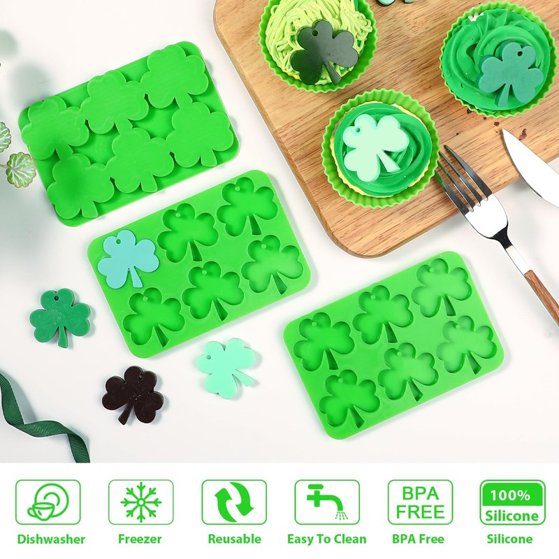 Webake Shamrock Silicone Mold, 6-Caivty Shamrock Mold for Chocolate, Candy,