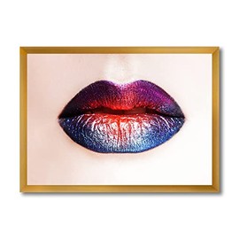 DesignQ Women Lips With Bright Multicolored Lipstick Modern Framed Wall Art