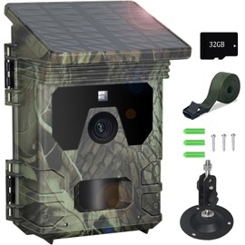 VanBangTec Solar Wildlife Camera, 50MP 4K Trail Camera with Night Vision 0.3s Motion Activated Waterproof, Garden Camera with 32GB SD Card for Hunting Monitoring