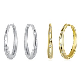 Big Hoop Earrings for Women Star Silver/Gold Plated Earrings Hypoallergenic Earring for Women Gifts, Brass, No Gemstone