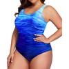 Daci Women Gradient Blue Plus Size One Piece Swimsuit Tummy