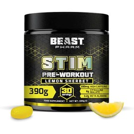 Beast Stim Pre Workout Powder 300mg Caffeine, Beta Alanine - Lemon Sherbet