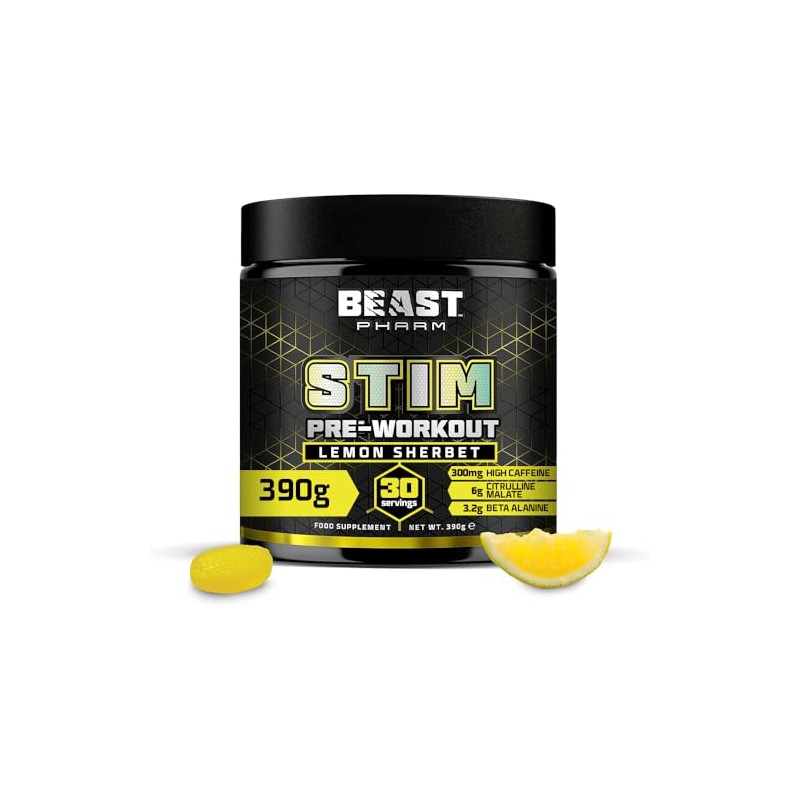 Beast Stim Pre Workout Powder 300mg Caffeine, Beta Alanine -