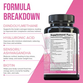 Multivitamin for Women Women’s Daily Multi-Vitamin Supplement with DIM, Iodine, Ashwagandha Supports Youthful Complexion, Healthy Cortisol and Estrogen Balance 30 Day Supply