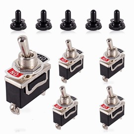 DMWD 5pcs Heavy Duty Rocker Toggle Switch 30A 12VDC / 20A 120VAC SPST 2Pin ON/Off Electric Pull Push Latching Switch Bakelite Housing with Waterproof Boot Cap for Car Boat Marine (Black)