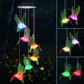 WeeksEight Green Hummingbird Solar Wind Chimes Colors Changing Lights, Best Gifts for Mom Grandma Women Mothers, Decorations Windchimes Outdoor Garden Yard Decor