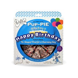 The Lazy Dog Cookie Co. - Original Pup-Pie - Happy Birthday Dog Treat for a Charming Boy, 5 oz with Bag of 5oz Bacon Flavor Mutt Mallows
