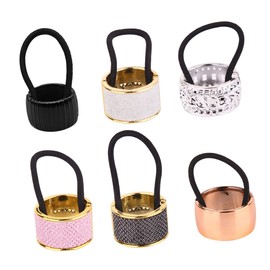 Outanaya 6pcs Elastic Hair Ties Imitation Alloy Round Ponytail Holders Accessories for Everyday Wear for Women and Girls