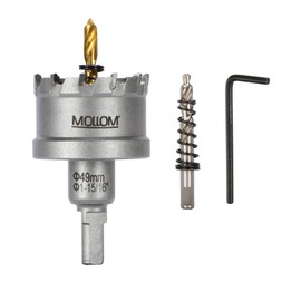 Mollom (1-15/16''|49mm) Heavy Duty Carbide Hole Saw with 2 Pilot Drill Bits, Hole Cutter cuts Stainless Steel, mild Steel, Iron, Copper, Brass, Plastic