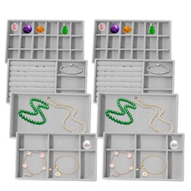 Voittozege 8-Pack Luxury Velvet Jewelry Organizer Trays - Stackable Drawer Inserts with 12 Adjustable Dividers for Earrings/Rings/Necklaces, Premium Jewelry Display Case for Women (Grey, 8.3"x5")