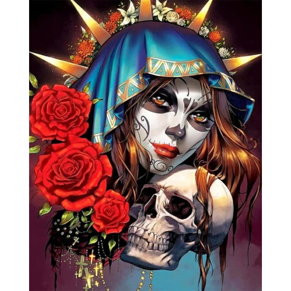 TISHIRON Skull Paint by Numbers for Adults, Flowers Adults Painting by Numbers, Day of The Dead Girl DIY Paint by Numbers Kits for Adults Beginner, Frameless Oil Painting Arts 16X20 Inch