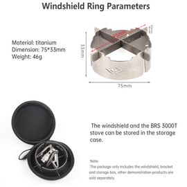 Titanium Camp Stove Windscreen With Anti-slip Cross Bracket for BRS-3000T Stove/FMS-300T Ultralight Backpacking Windscreen for Camping Stove With Storage Bag