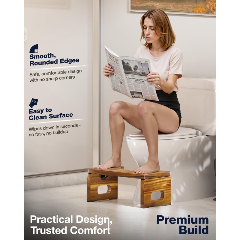 BLUEWEST Foldable Poop Stool, Acacia Wood Toilet Stool for Potty