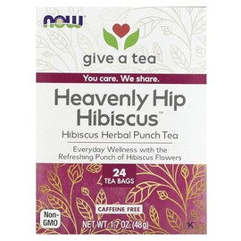 NOW Give a Tea®, Heavenly Hip Hibiscus™, Hibiscus Herbal Punch Tea, Everyday Wellness with the Refreshing Punch of Hibiscus Flowers, Caffeine Free, 24 Tea Bags