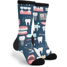 Funny Navy Teeth Socks, over Calf Winter Warm Crazy Funny Long Cotton Unisex Socks, Novelty Gift for Doctor Dentists Dental Protection Lovers