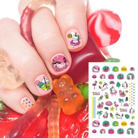 VIWIEU Nail Stickers, 12 Pieces, Girls, Cute, Unicorn Floral Pattern, 600 Different Types to Choose from, Kids, Ultra Thin, Layering, Children's Reward Stickers, Unicorn, Rainbow, Stars, Moon, Princess, Birthday Parties, Cultural Festivals, School Festivals