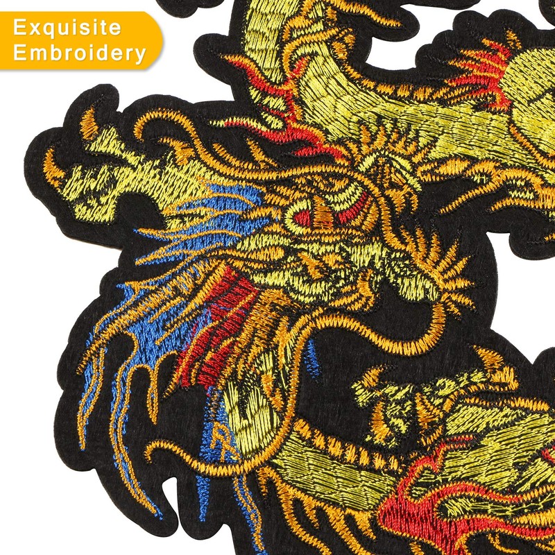 Kissbuty Gold Dragon Patch Embroidered Applique Patch Chinese Dragon Sew