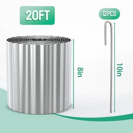 Fuuner Corrugated Metal Garden Edging, 8 "×20 FT Landscape Edging Border with 12 PCS Anchoring Spikes, Yard Edging for Garden, Fence, Lawn, Flower Bed (Sliver)