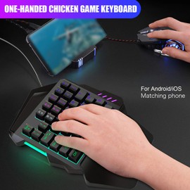 Einhändige Gaming-Maus-Tastatur-Kombination, LED-Farbhintergrundbeleuchtung 5500DPI, Einstellbares Ergonomisches Design oder Win/Android/OS X