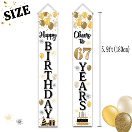 LASKYER Happy 67th Birthday Door Banner - Cheers to 67 Years Old Birthday Front Door Porch Sign Backdrop,67th Birthday Party Decorations.